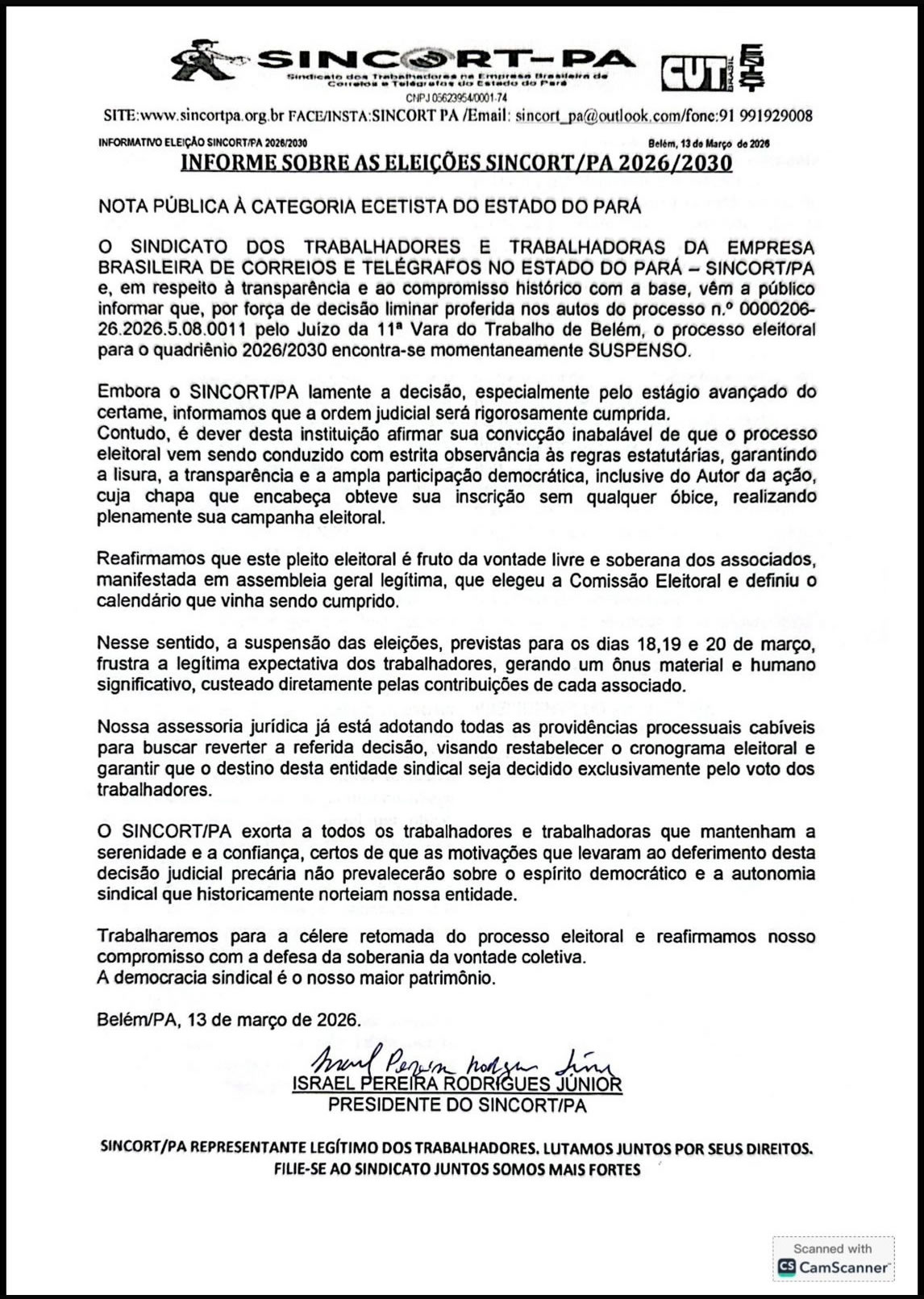 Nota aos trabalhadores